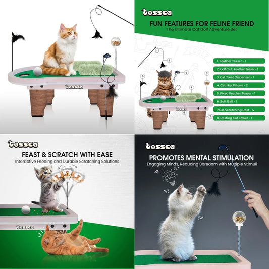 8 in 1 Cat Golf Table Set with Cat Scratcher Feeder Toys and Accessories for Indoor Cats Multi Functional Play Center Activity