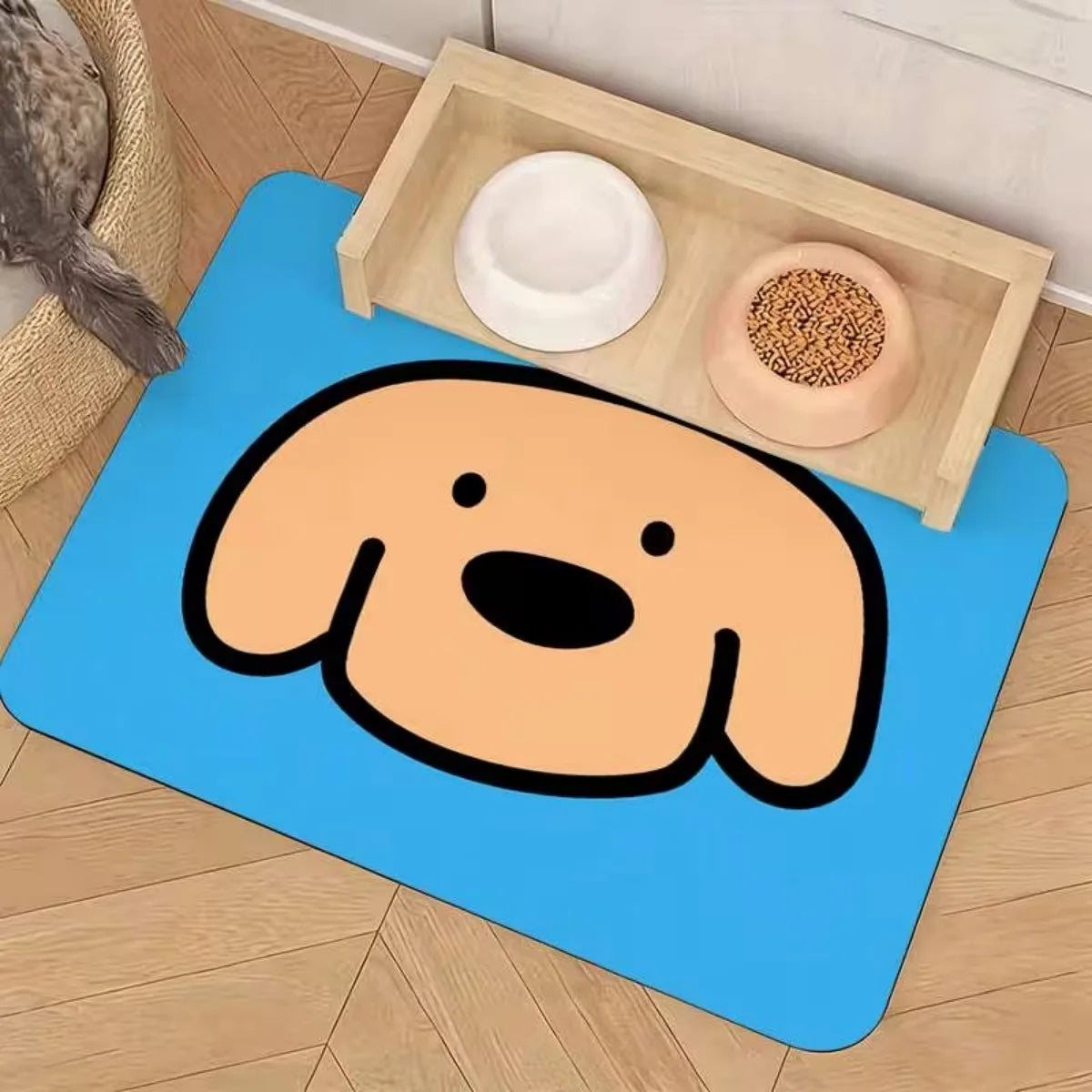 Square Pet Food Mat Rubber Bottom Non Slip Water Absorbing Floor Mat for Dog Cat Bowls