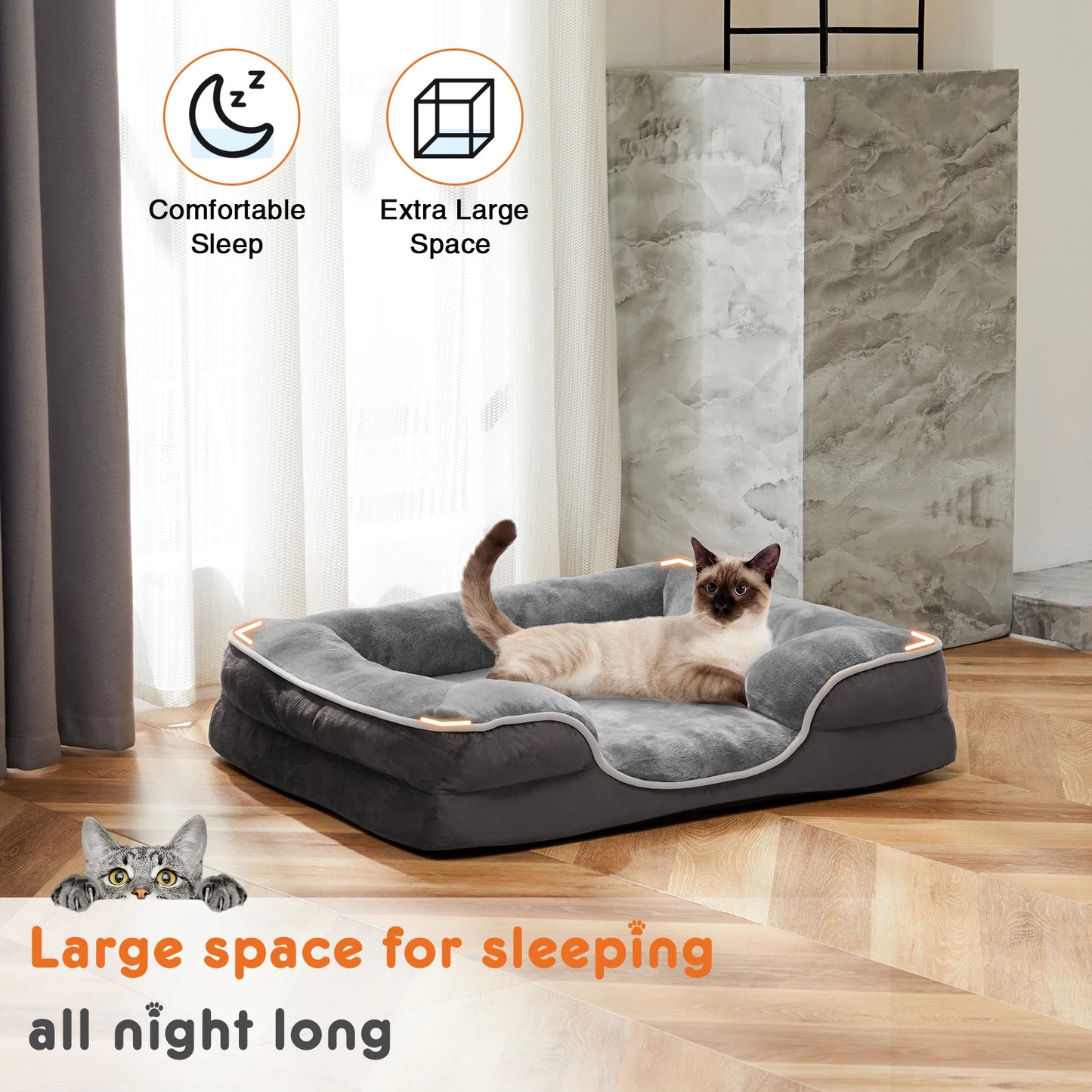 JHK Orthopedic Dog Bed Memory Foam Pet Bed for Small Dogs & Cats with Washable Removable Cover Non-Slip Base Waterproof Liner