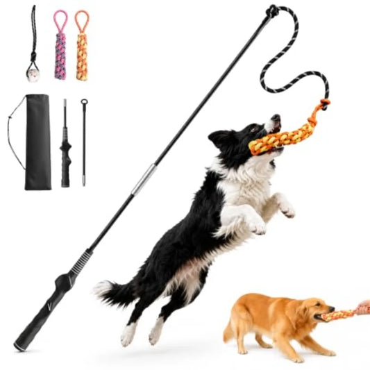 Flirt Pole for Dogs, Interactive Dog Toys for Large Medium Small Dogs Outdoor Exercise and Training Dog Teaser Wand with Chewin