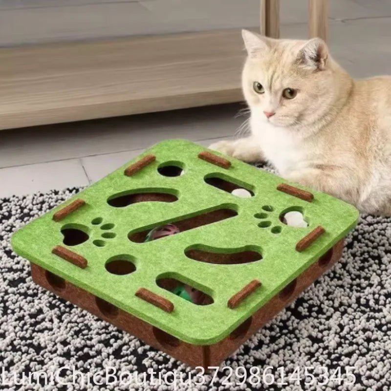 nteractive Cat Puzzle Maze Box Toy Soft Felt Hole Game Box With Bell Ball Funny Boredom Relief Play Toy For Kittens Cats
