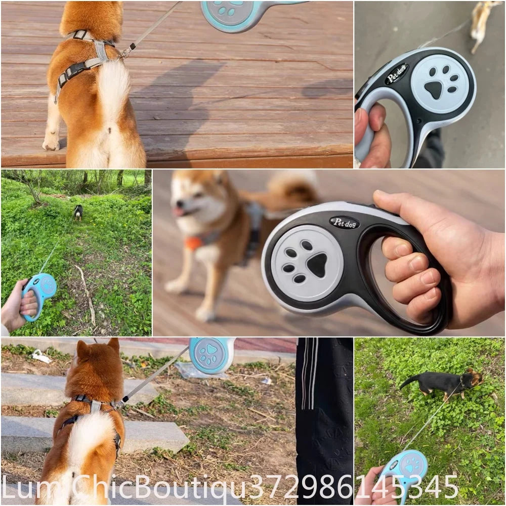 3M 5M Strong Retractable Nylon Dog Leash Paw‑Style Pet Lead For Small Medium Large Dogs Yorkies Puppy Outdoor Walking Supplies