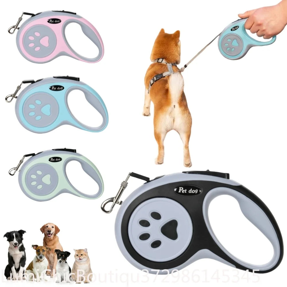 3M 5M Strong Retractable Nylon Dog Leash Paw‑Style Pet Lead For Small Medium Large Dogs Yorkies Puppy Outdoor Walking Supplies