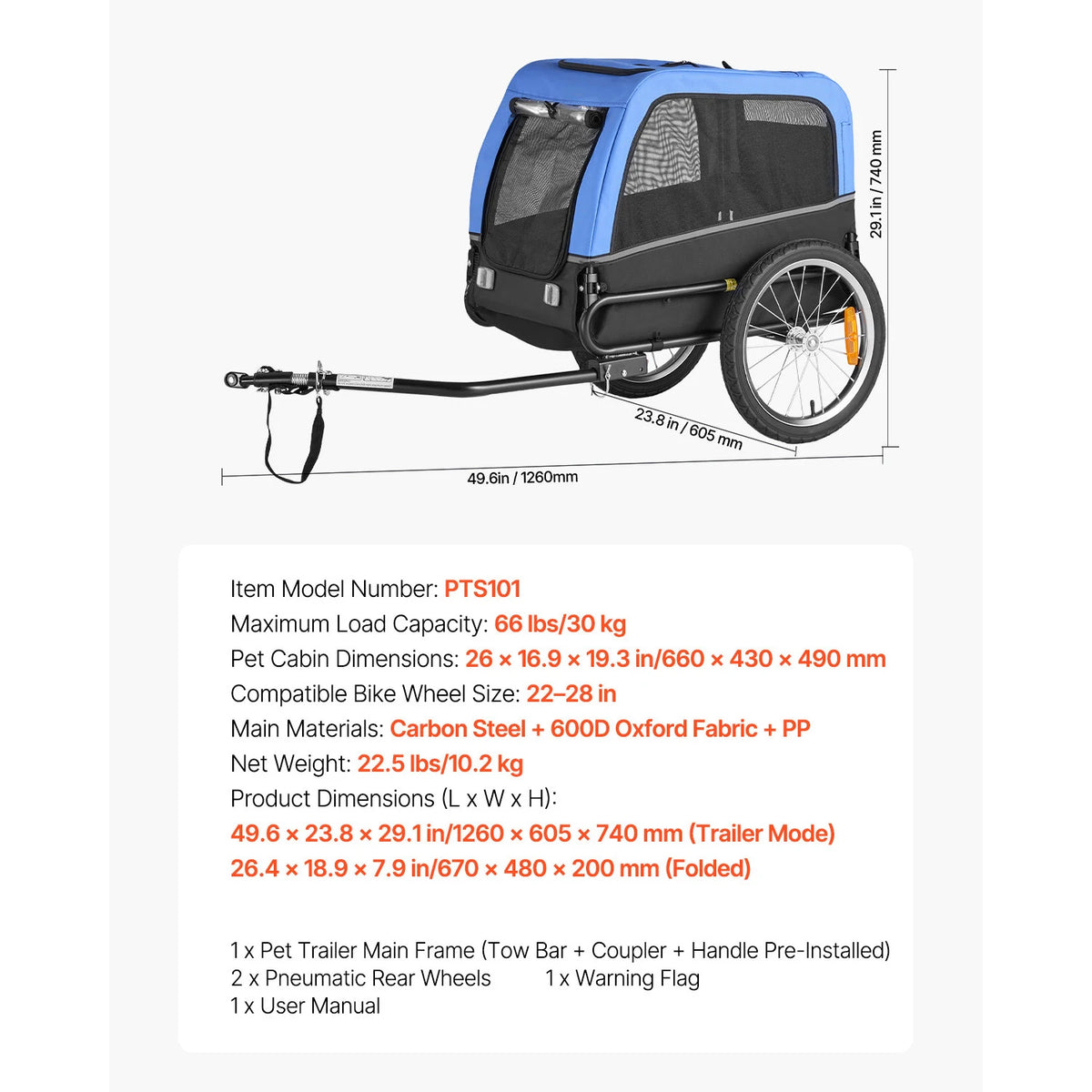 SucceBuy Dog Bike Trailer Pet Cart Bicycle Carrier for Small&Medium Dogs with Quick Release Wheel Universal Bicycle Coupler Flag