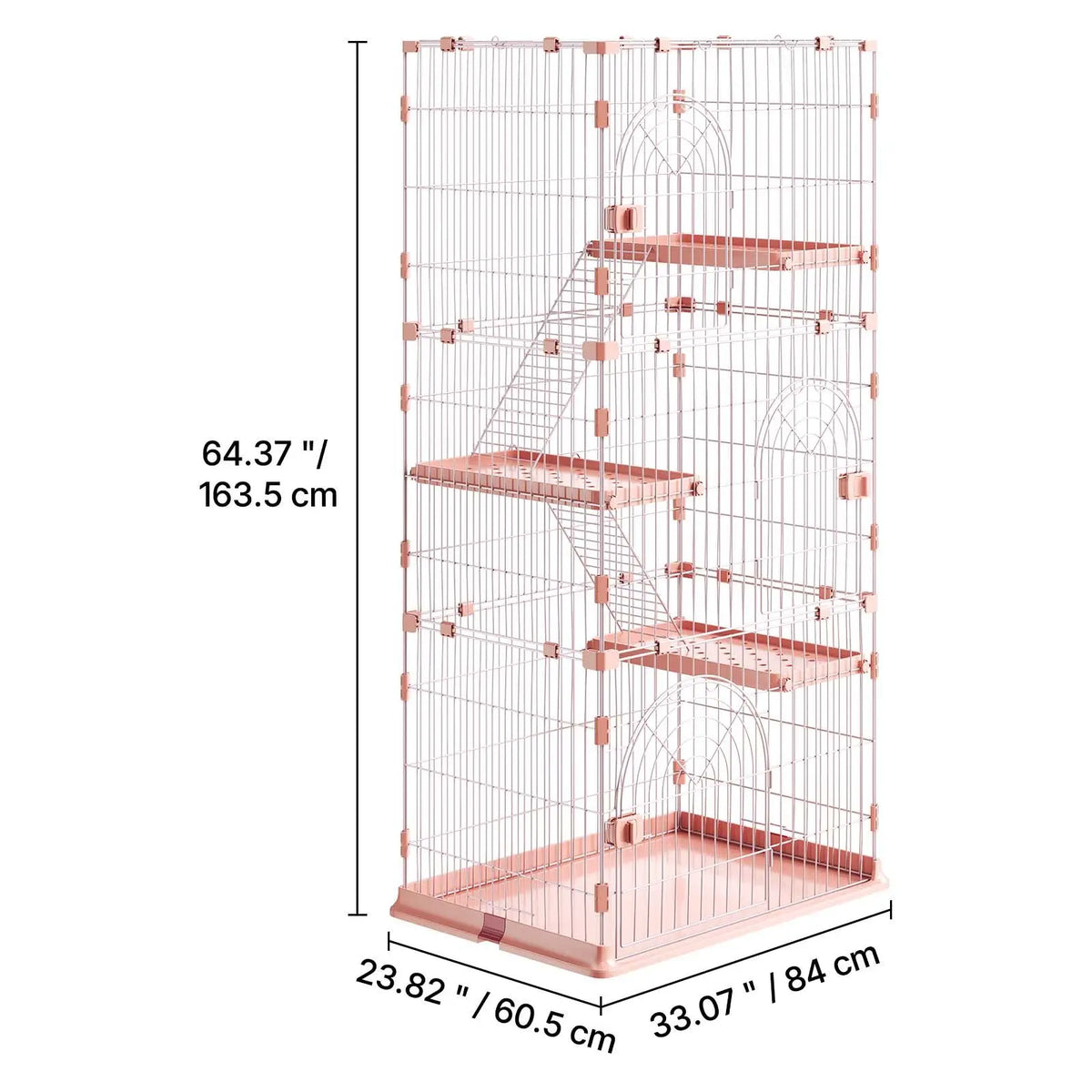 Cat Cage 4-Tier 33.07"x23.82"x64.37" DIY Cat Playpen with Ladders, Indoor Enclosure Detachable Metal Wire Kennel Crate, Large Exercise Place for 1-2 Cats, Kittens, Ferrets, Small Animals, Pink