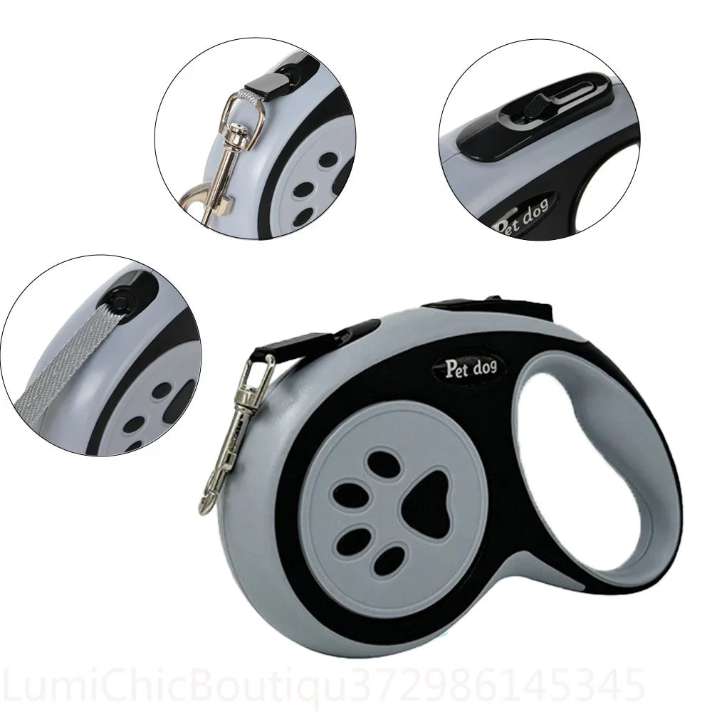 3M 5M Strong Retractable Nylon Dog Leash Paw‑Style Pet Lead For Small Medium Large Dogs Yorkies Puppy Outdoor Walking Supplies