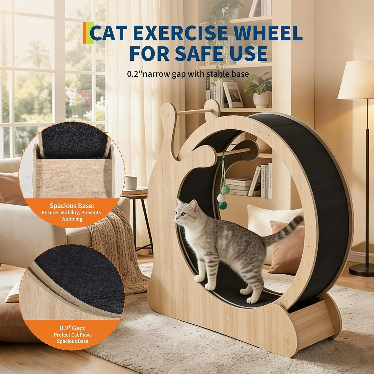 Garvee 3 in1 Solid Wood Cat Treadmill Running Wheel Large Pet Supplies Anti Pinch Foot Exercise Fitness Roller Cat Climbing Frame Dog Toy