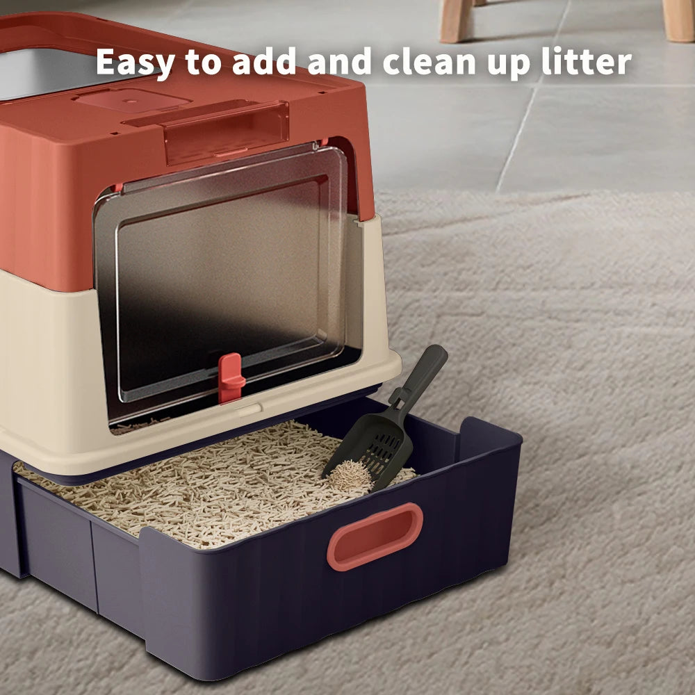 Large Cat Litter Box With Pull-Out Drawer, Fully Covered Cat Toilet For Privacy & Odor Control, Front Entry & Top Exit, Leak-Resistant And Easy-Clean Tray, Large Kitty Litter Box With Scoop, Ideal For Multi- Cats Homes Daily