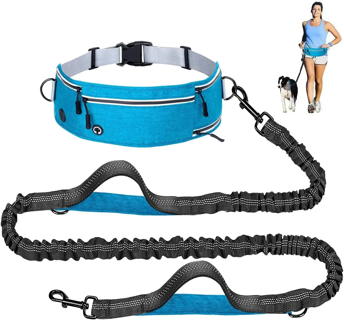 1pc Waist Belt Dog Leash for Running, Shock Absorbing Elastic Dog Lead with Reflective Strip, Adjustable Hands Free Dog Walking Waist Pack with Phone Pocket, Outdoor Jogging Gear for Large Dogs