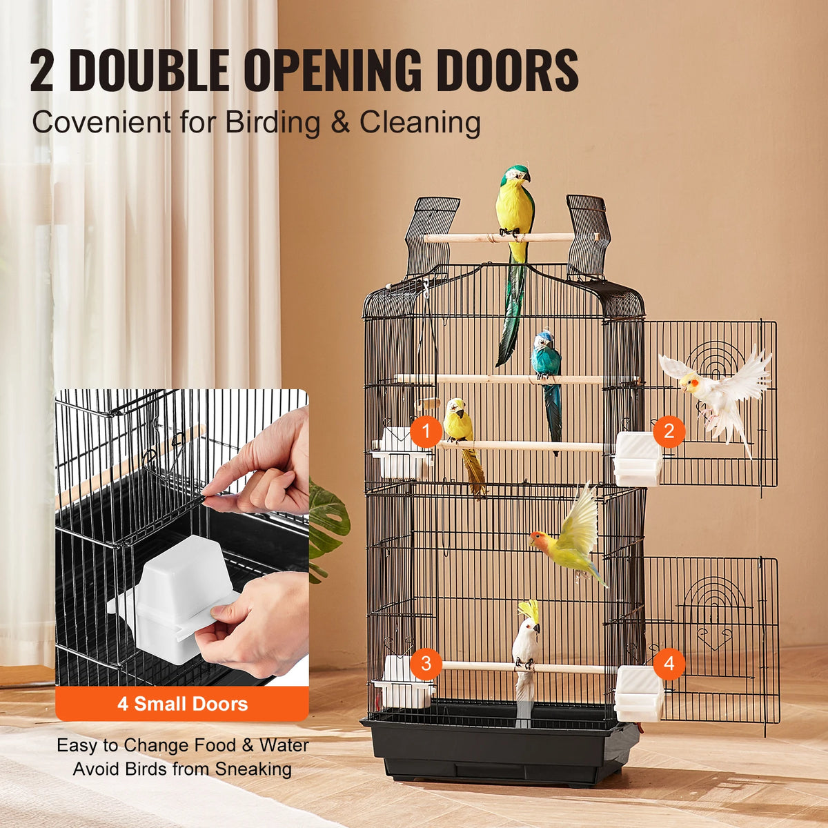 SucceBuy Open Top Large Parrot Bird Cage Hanging Bird Cage for Kinds of Birds Travel Pet Flight Birdcage with Swing and Perch