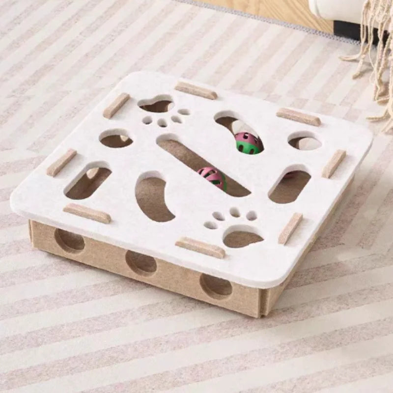 nteractive Cat Puzzle Maze Box Toy Soft Felt Hole Game Box With Bell Ball Funny Boredom Relief Play Toy For Kittens Cats