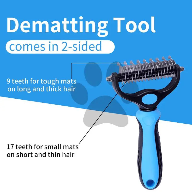 2‑in‑1 Pet Dematting Comb Double‑Sided Stainless Steel Deshedding Brush Non‑Slip Handle Hanging Hole for Dogs Cats Remove Mats Tangles Pet Grooming Shedding Tool