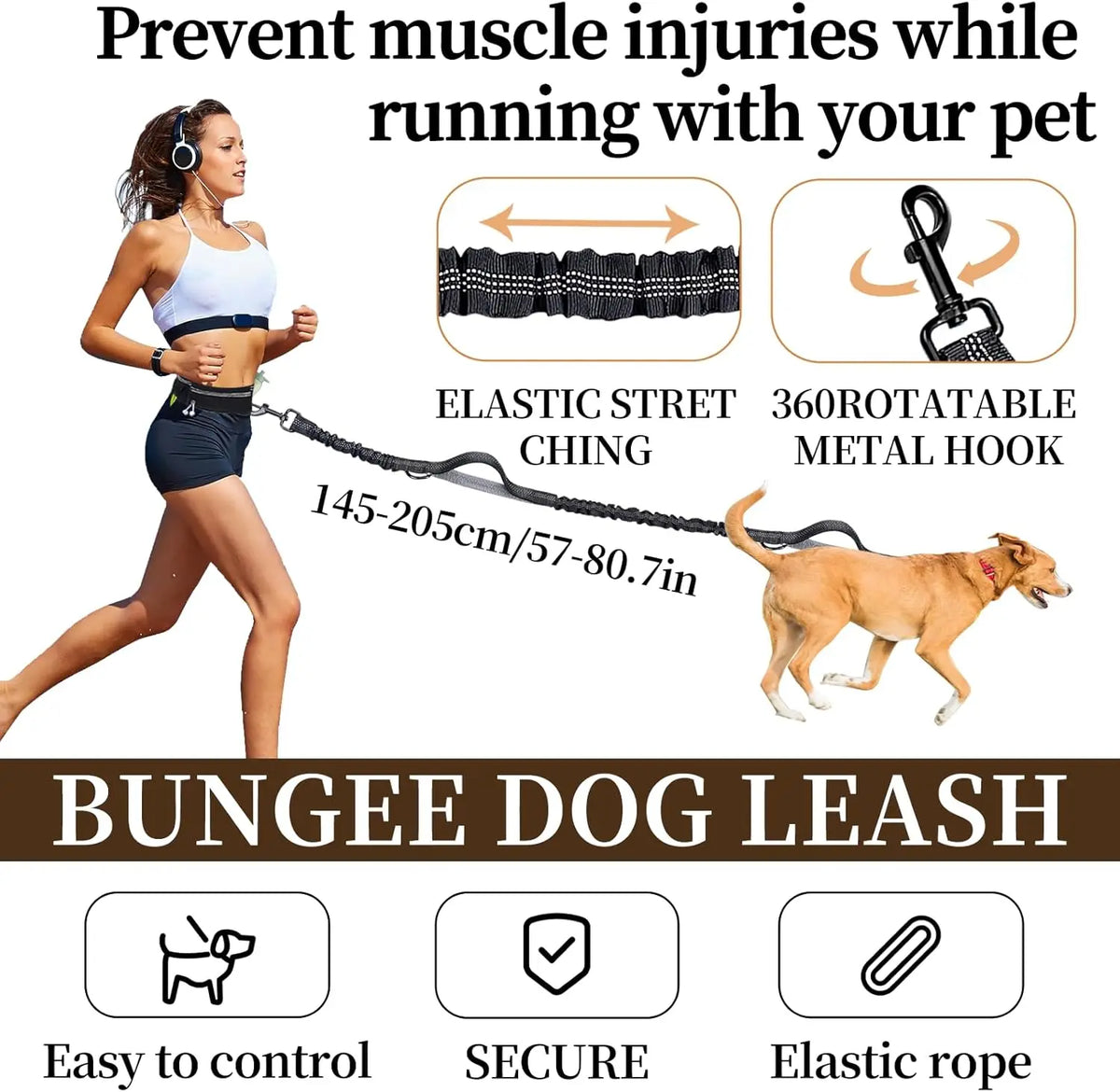 1pc Waist Belt Dog Leash for Running, Shock Absorbing Elastic Dog Lead with Reflective Strip, Adjustable Hands Free Dog Walking Waist Pack with Phone Pocket, Outdoor Jogging Gear for Large Dogs
