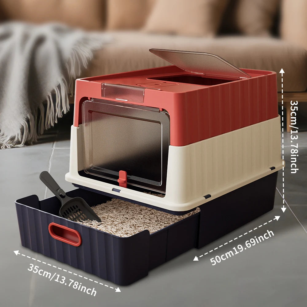 Large Cat Litter Box With Pull-Out Drawer, Fully Covered Cat Toilet For Privacy & Odor Control, Front Entry & Top Exit, Leak-Resistant And Easy-Clean Tray, Large Kitty Litter Box With Scoop, Ideal For Multi- Cats Homes Daily