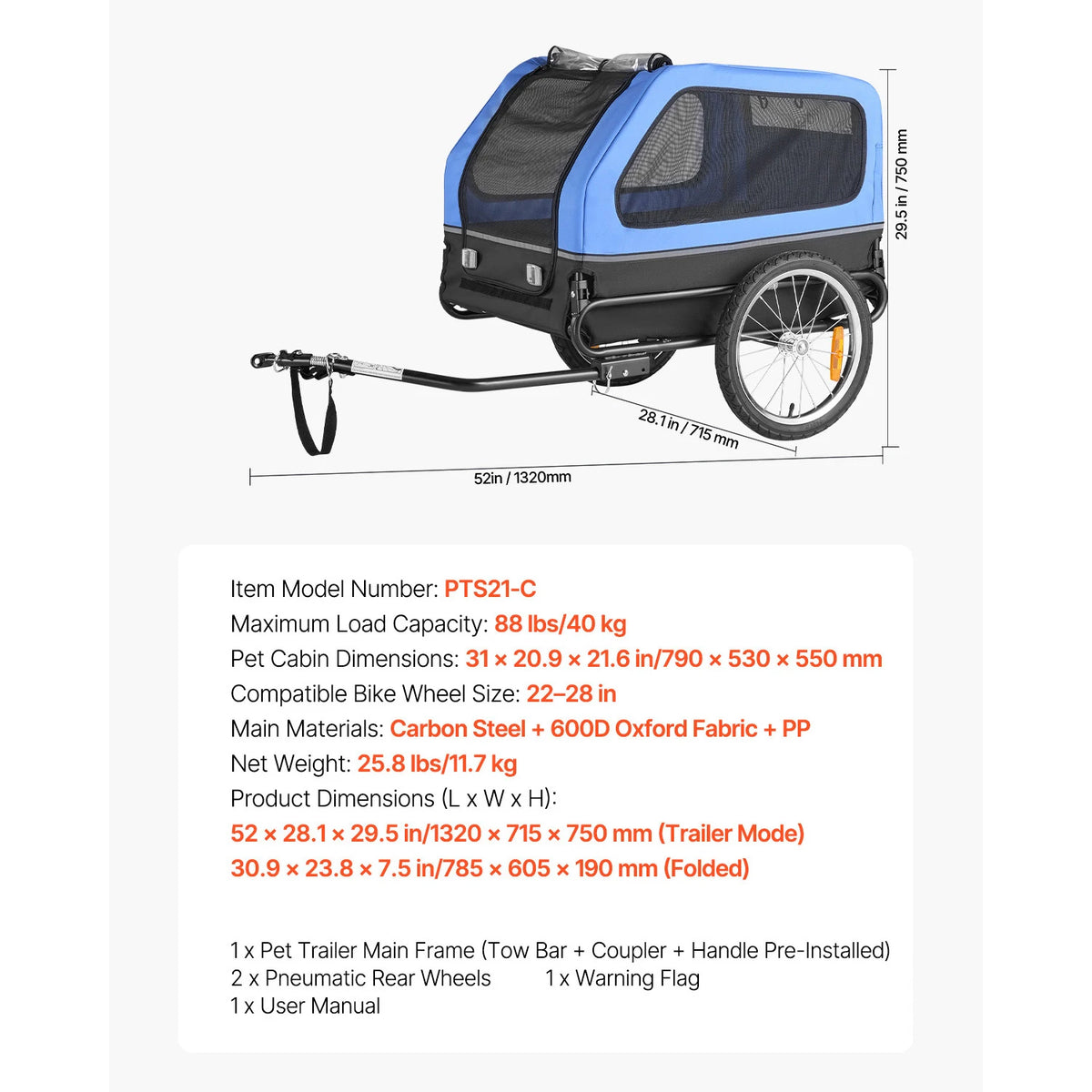 SucceBuy Dog Bike Trailer Pet Cart Bicycle Carrier for Small&Medium Dogs with Quick Release Wheel Universal Bicycle Coupler Flag