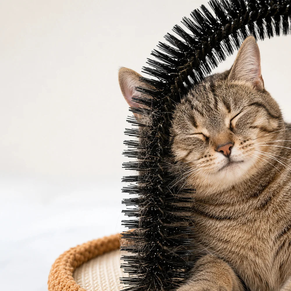 Cat Self Groomer Arch With Reversible Sisal Scratching Base Hanging Ball Grooming Brush And Plush Cat Pillow Indoor Cat Rubbing Scratching Grooming Play And Rest Station