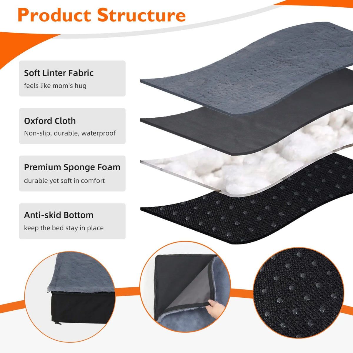 Orthopedic Dog Bed for Large Dogs Dog Crate Bed with Removable Washable Cover Sponge Foam Base Pet Bed Sleeping Mat Kennels Pad