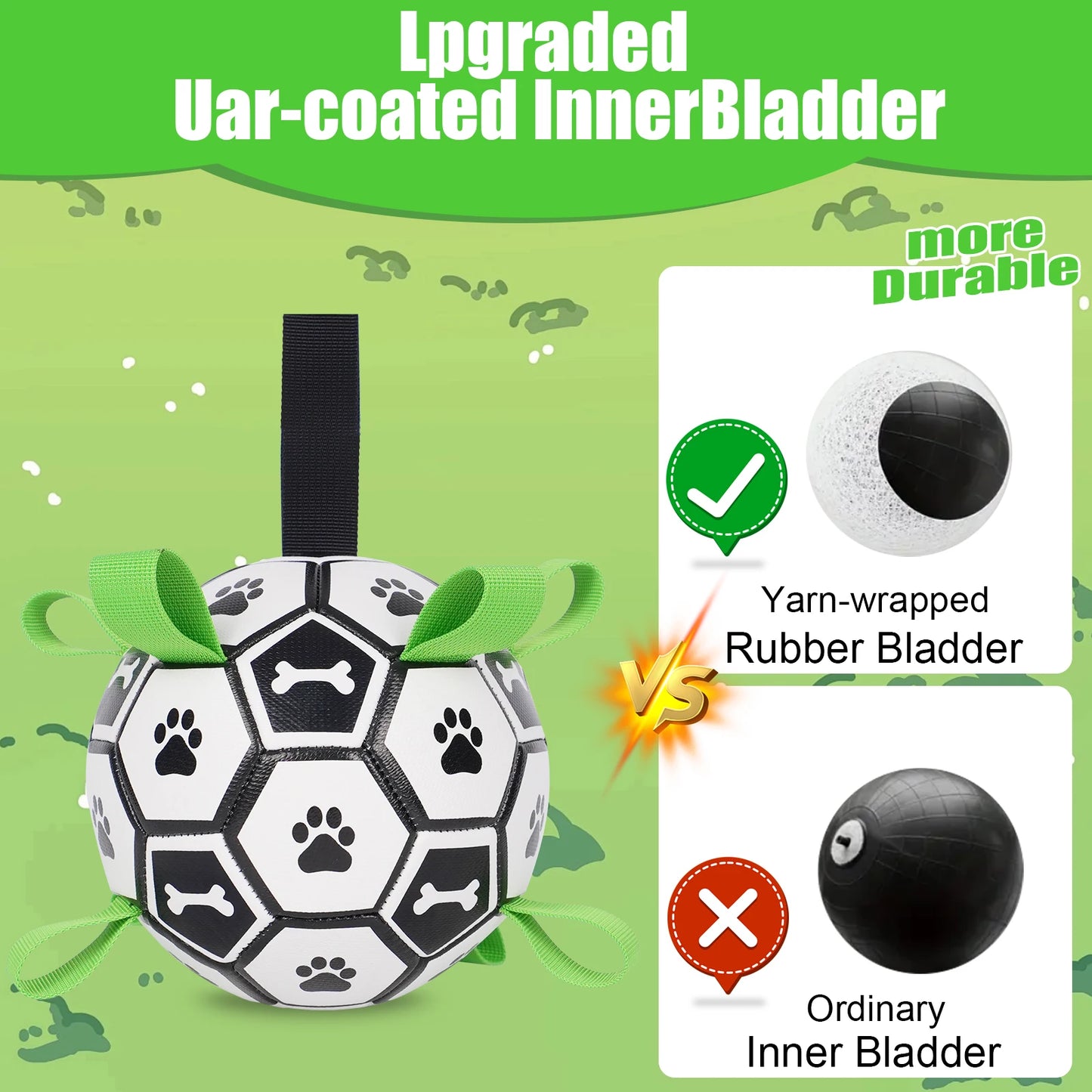 Dog Toys Soccer Ball with Straps, Interactive Dog Toys for Tug of War, Puppy Birthday Gifts, Water Toy, Durable Dogs Balls World