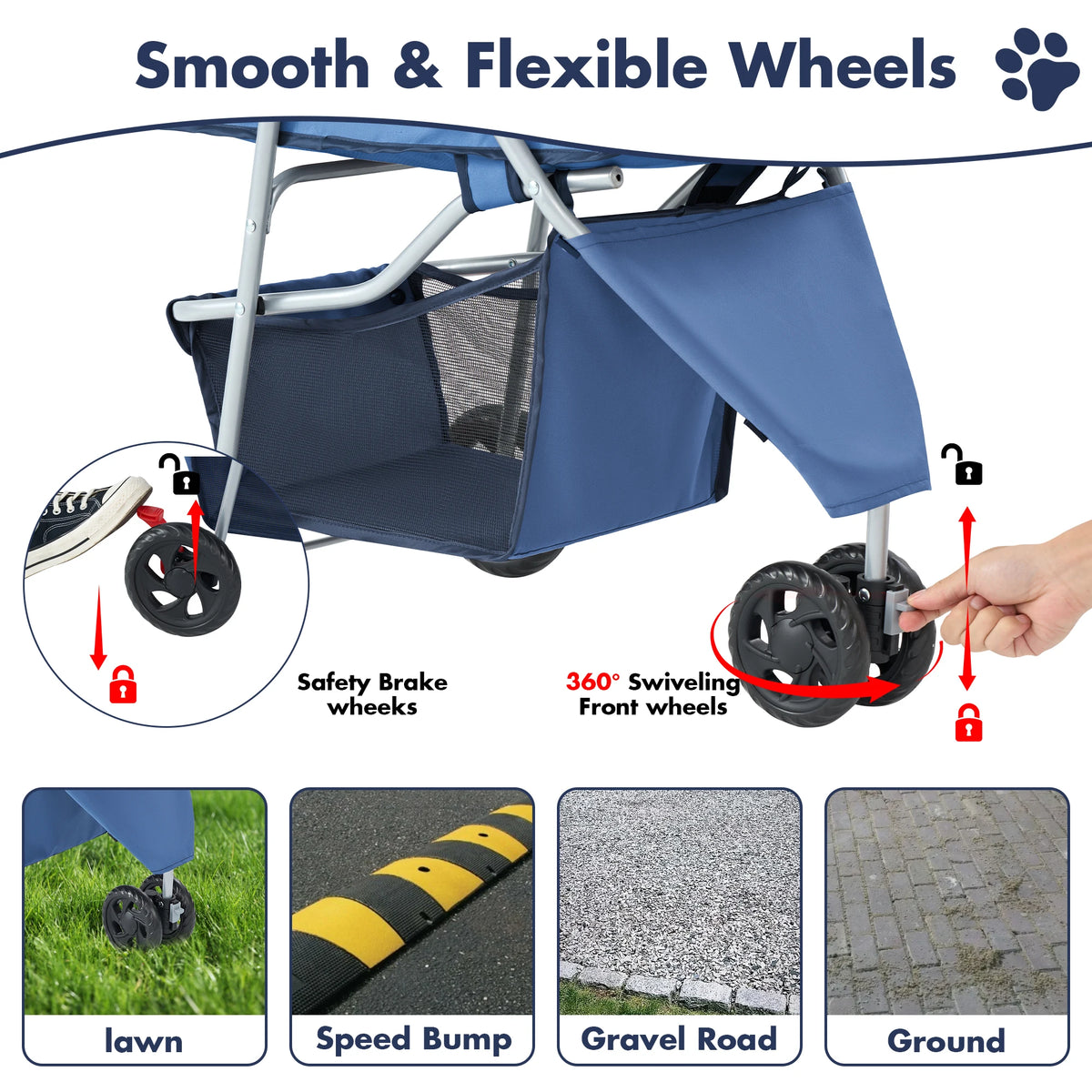 JHK 3 Wheels Foldable Pet Stroller for Small Dogs and Cats Stroller with Mesh Windows Storage Basket Cup Holder for Outdoor Use