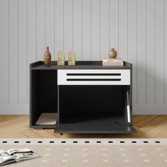 Cat Litter Box Furniture with Flip-Down Door, Spacious Hidden Cat Litter Box Enclosure Cabinet, Ventilated Covered Litterbox