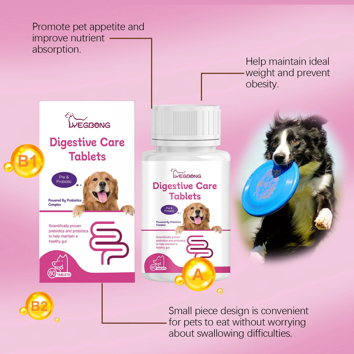 Pet Probiotic Chewable Tablets for Dogs Cats Digestive Health Gut Flora Immune Support Diarrhea Relief Prebiotics Digestive Enzymes Chicken Flavor Daily Supplement for Puppy Kitten Sensitive Stomach Safe Natural Effective