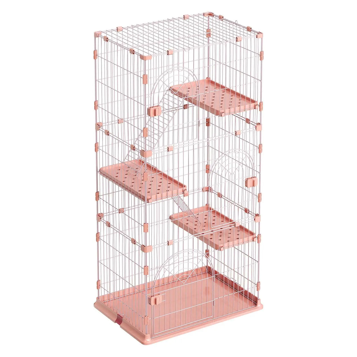 Cat Cage 4-Tier 33.07"x23.82"x64.37" DIY Cat Playpen with Ladders, Indoor Enclosure Detachable Metal Wire Kennel Crate, Large Exercise Place for 1-2 Cats, Kittens, Ferrets, Small Animals, Pink