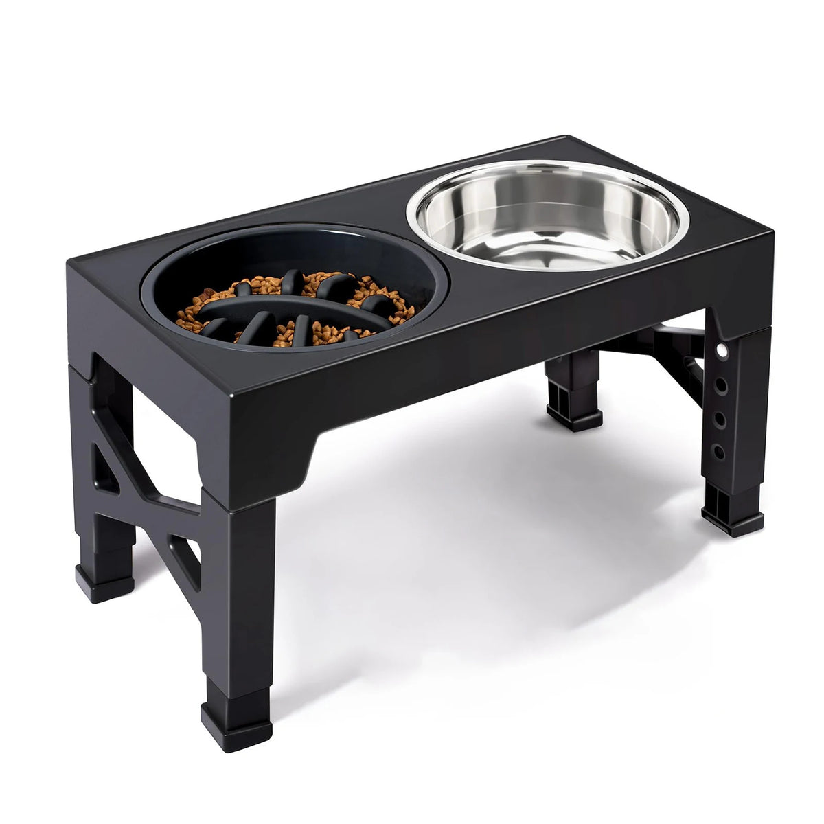 Adjustable Elevated Dog Feeder, Raised Dog Bowl Stand with Double Stainless Steel Food Water Bowls, Ergonomic Pet Feeding Station for Small Medium Large Dogs